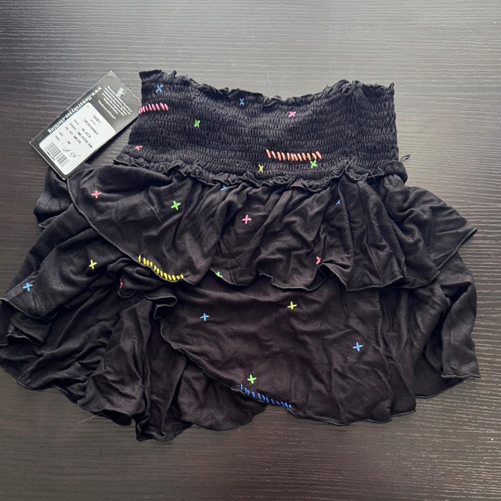 Flowers by Zoe Black Skirt with Multicolor Embroidery